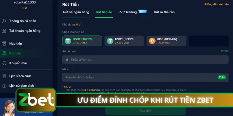 Ưu điểm đỉnh chóp khi rút tiền ZBET